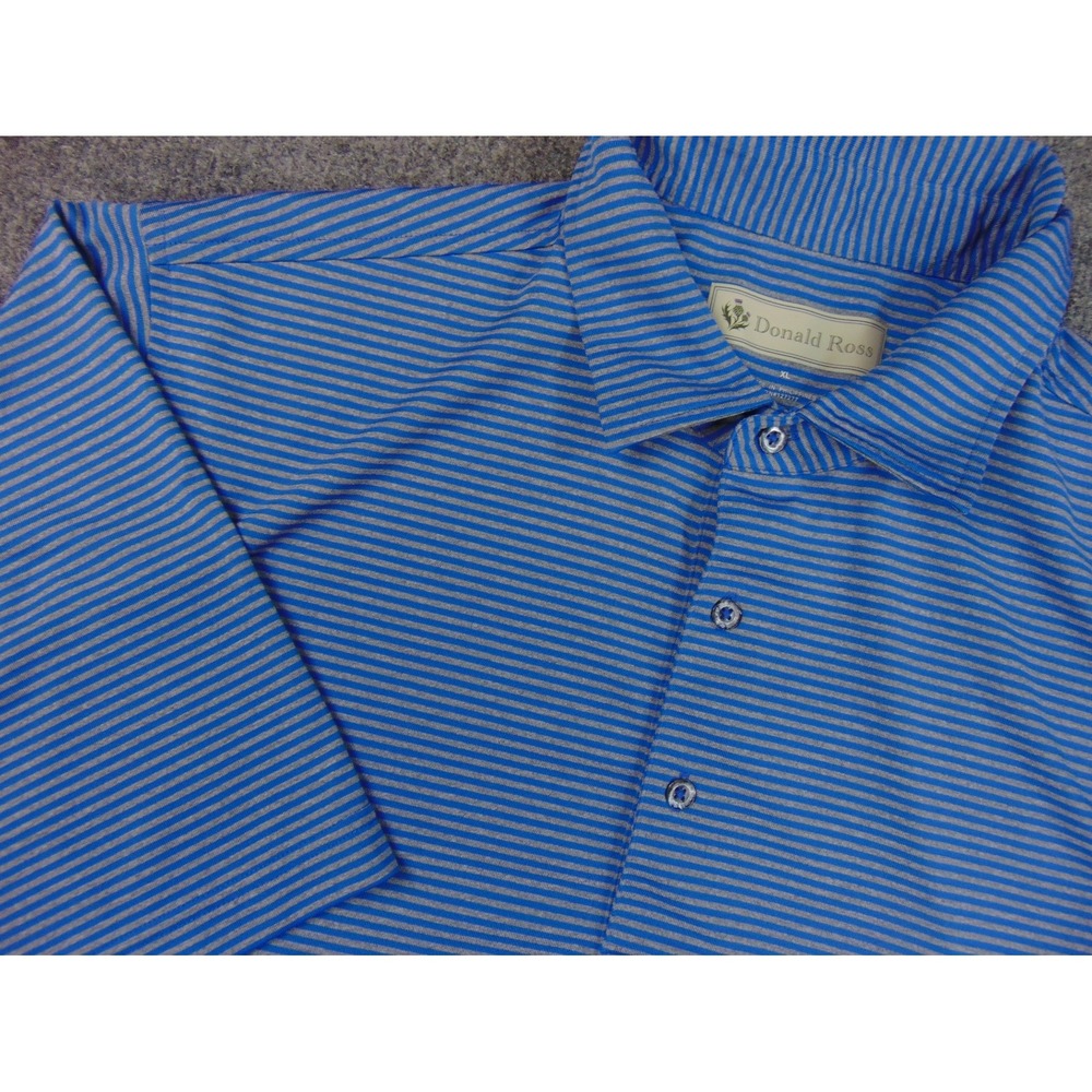 Donald Ross Polo Shirt Mens XL Blue Striped Golf Performance Short Sleeve Preppy